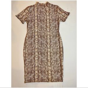 Snake print high neck bodycon midi dress